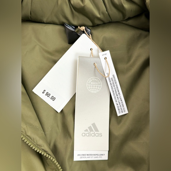 Adidas Men's Essentials Insulated Hooded Jacket, Size Large, Olive Green - Picture 10 of 12